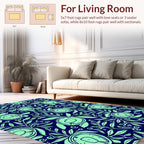 Dark Navy Mint Fruit And Leaf Pattern Rug