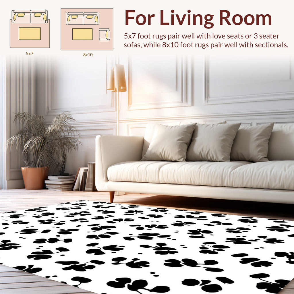 Bold Black White Floral Dotted Pattern Rug