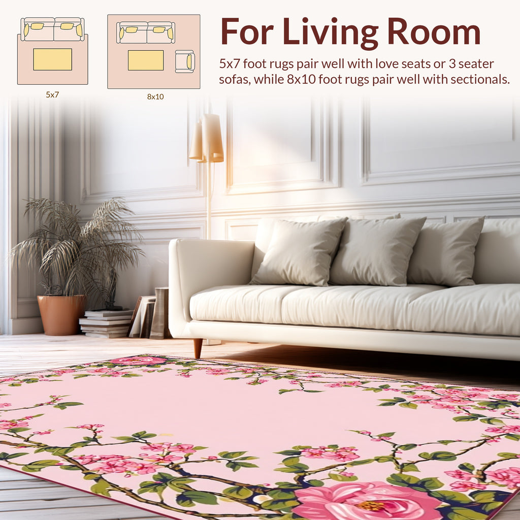 Vintage Pink Floral Branch Design Rug