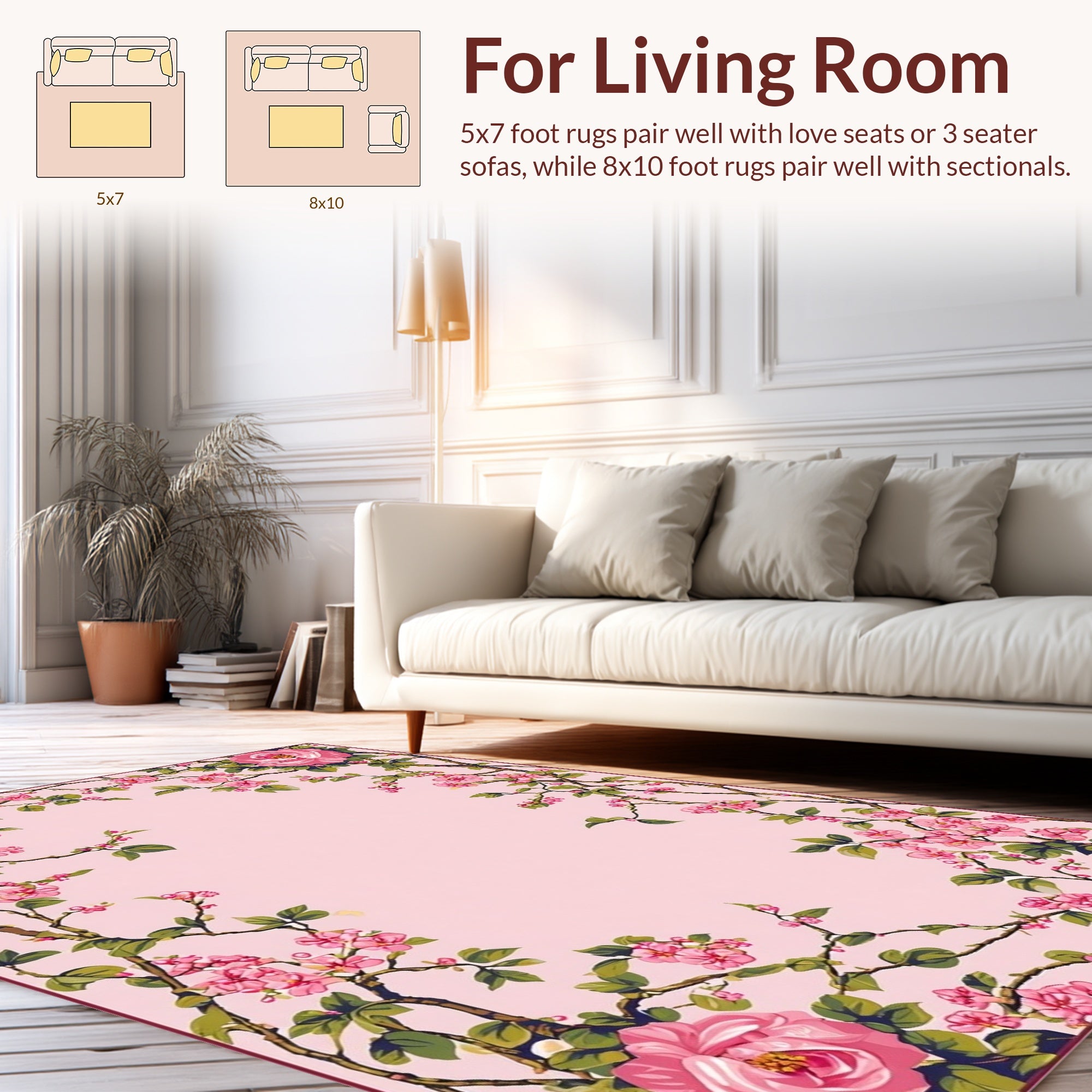 Vintage Pink Floral Branch Design Rug
