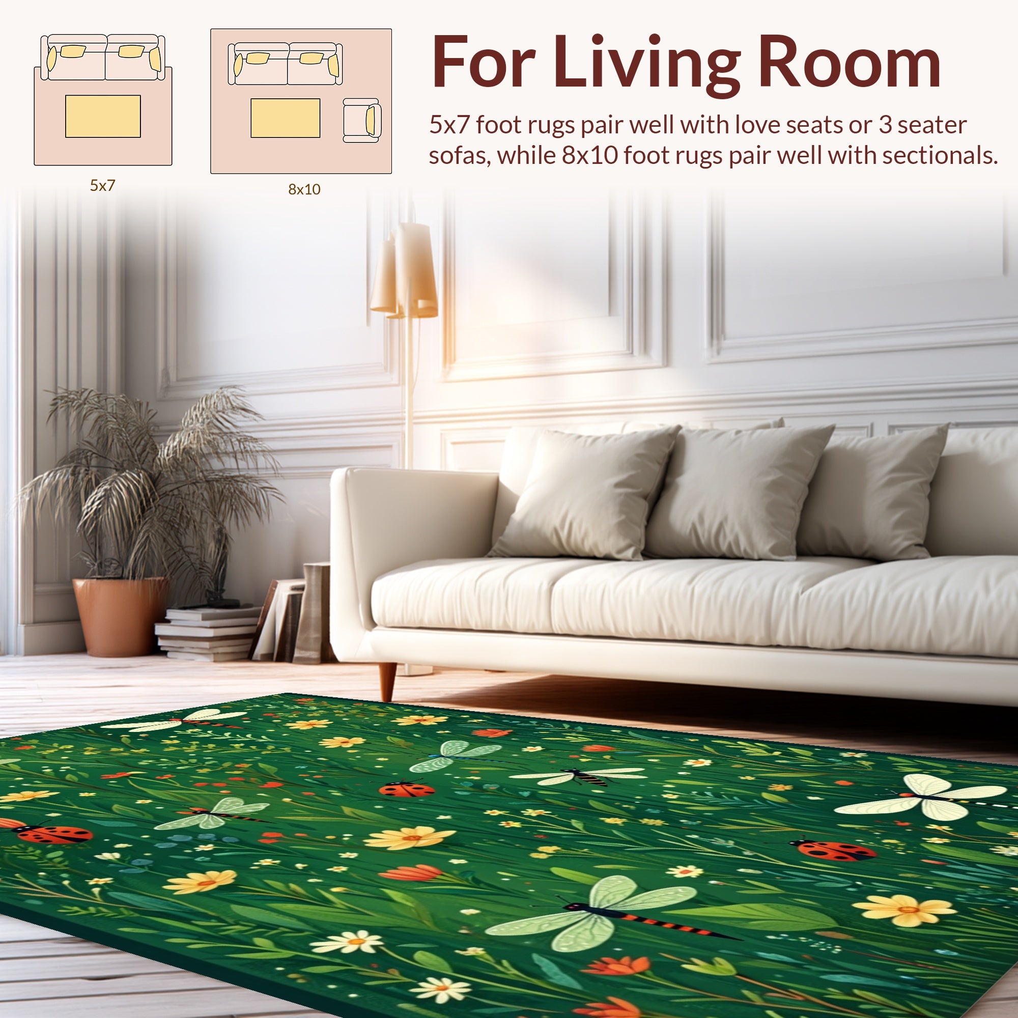 Whimsical Dragonfly Ladybug Meadow Rug