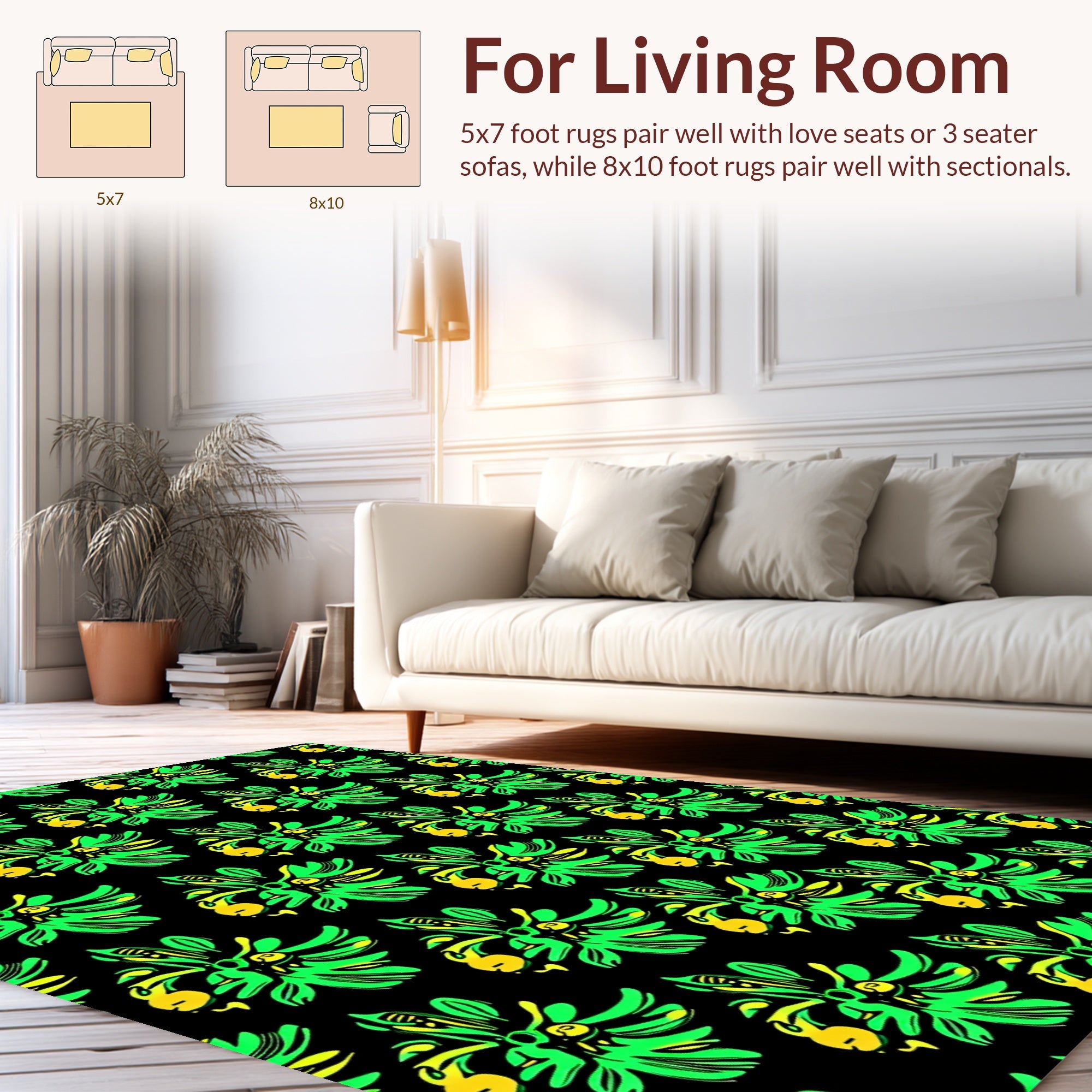 Abstract Green Yellow Floral Pattern Rug