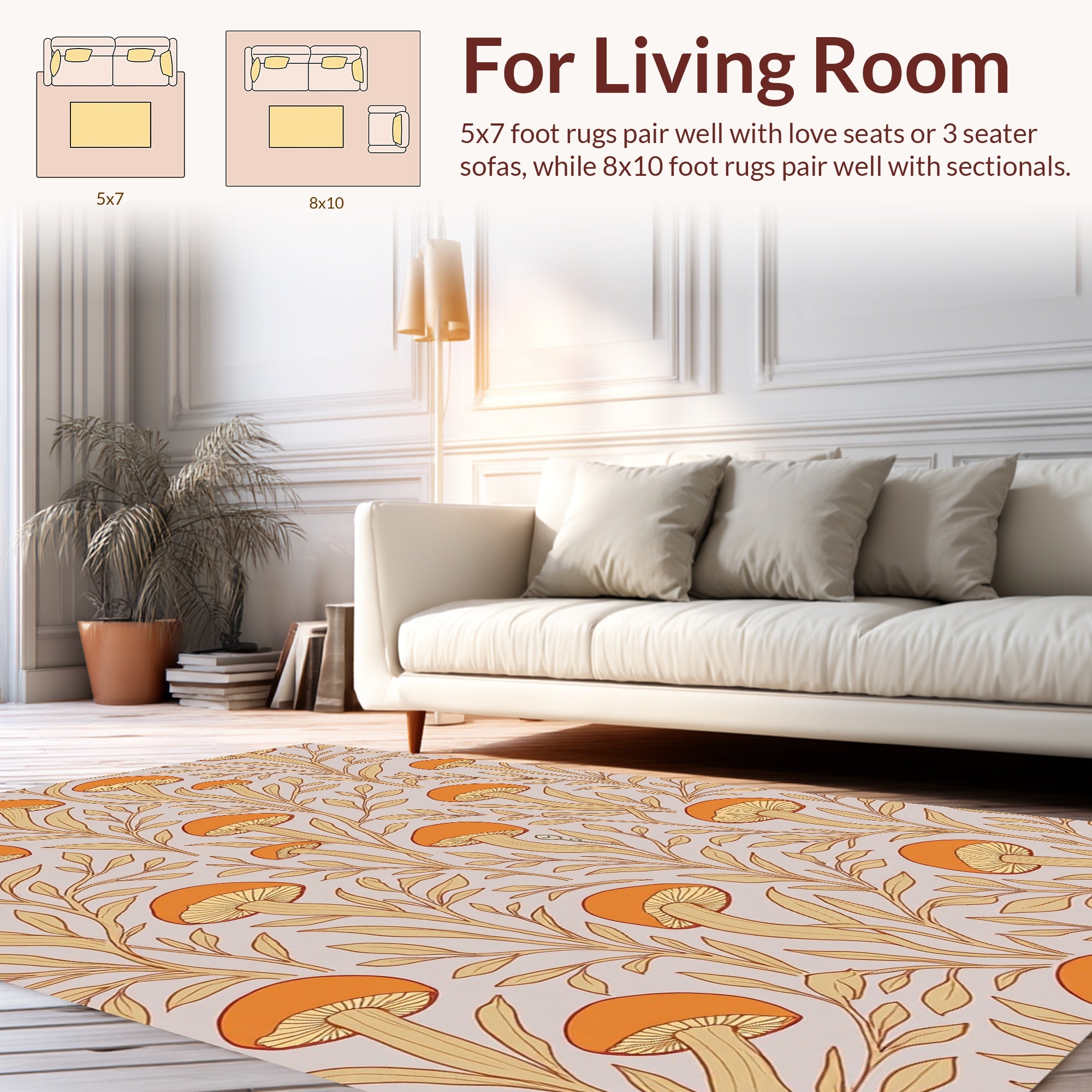 Whimsical Mushroom Vine Pattern Rug