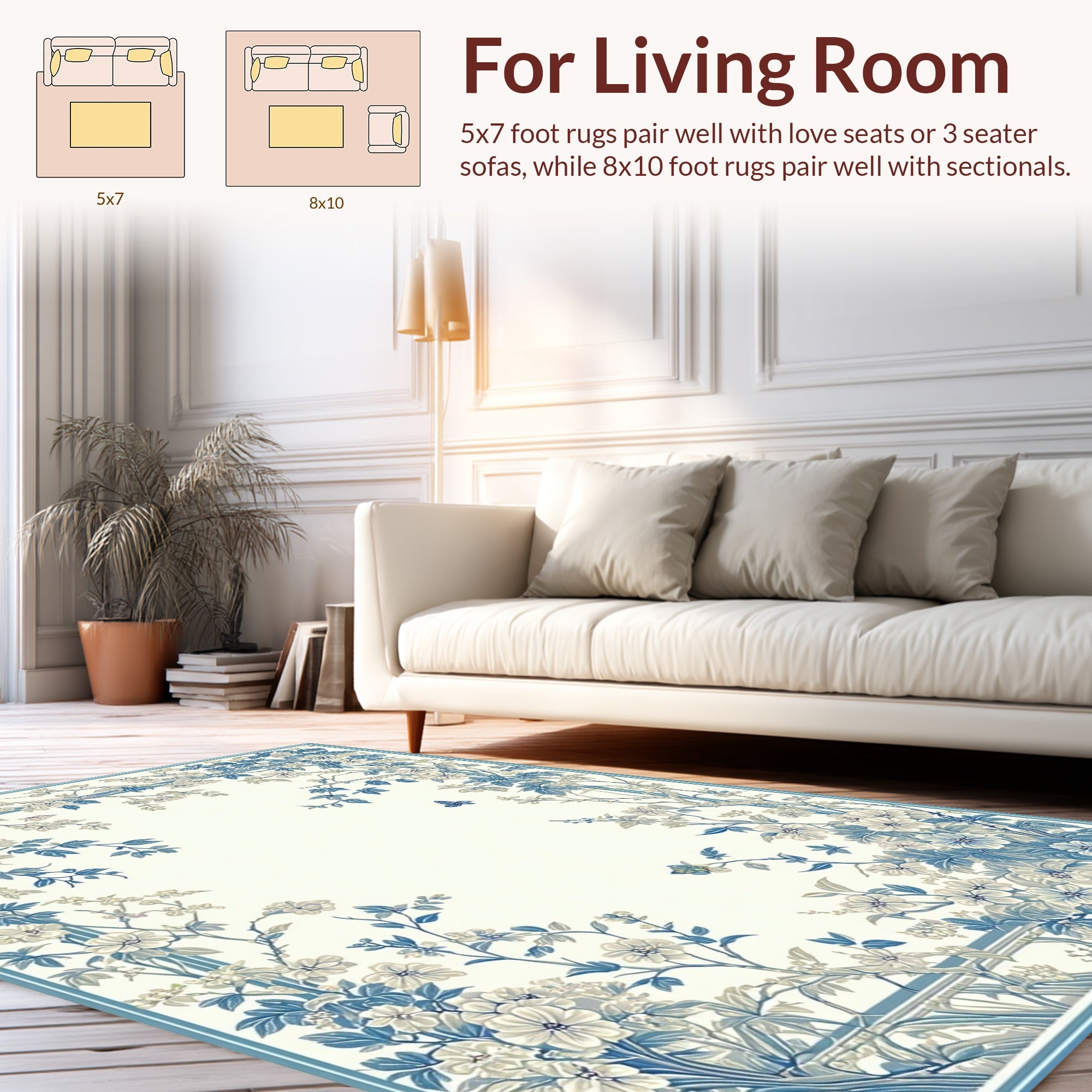 Blue Floral Vines With Butterflies Design Rug