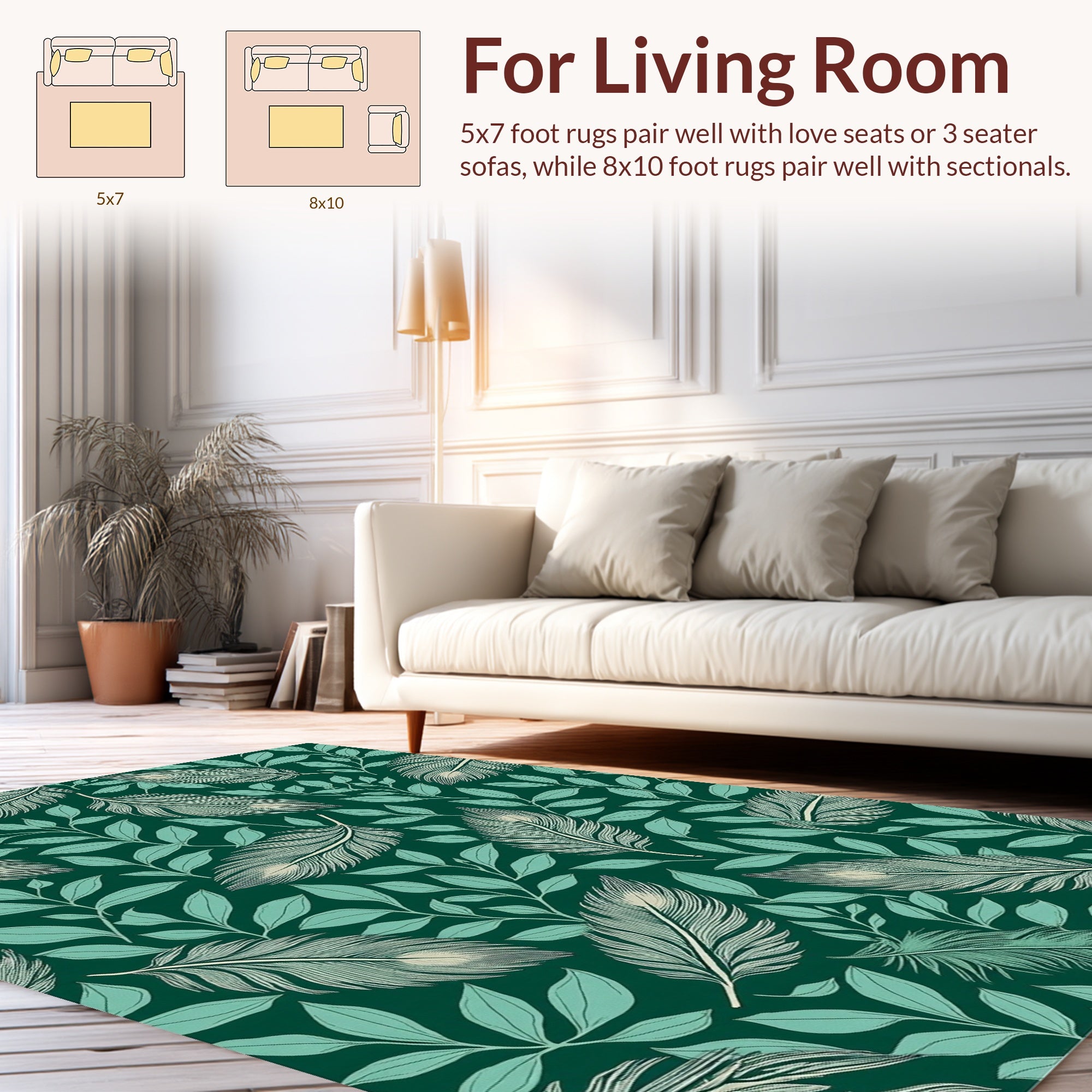 Elegant Feather and Leaf Design Rug