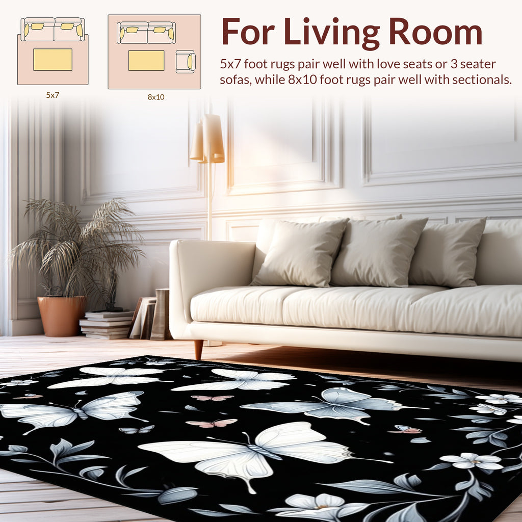 Elegant Butterflies Floral Pattern Rug