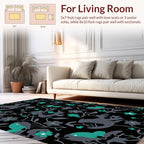 Dark Grey Teal Floral Bird Pattern Rug