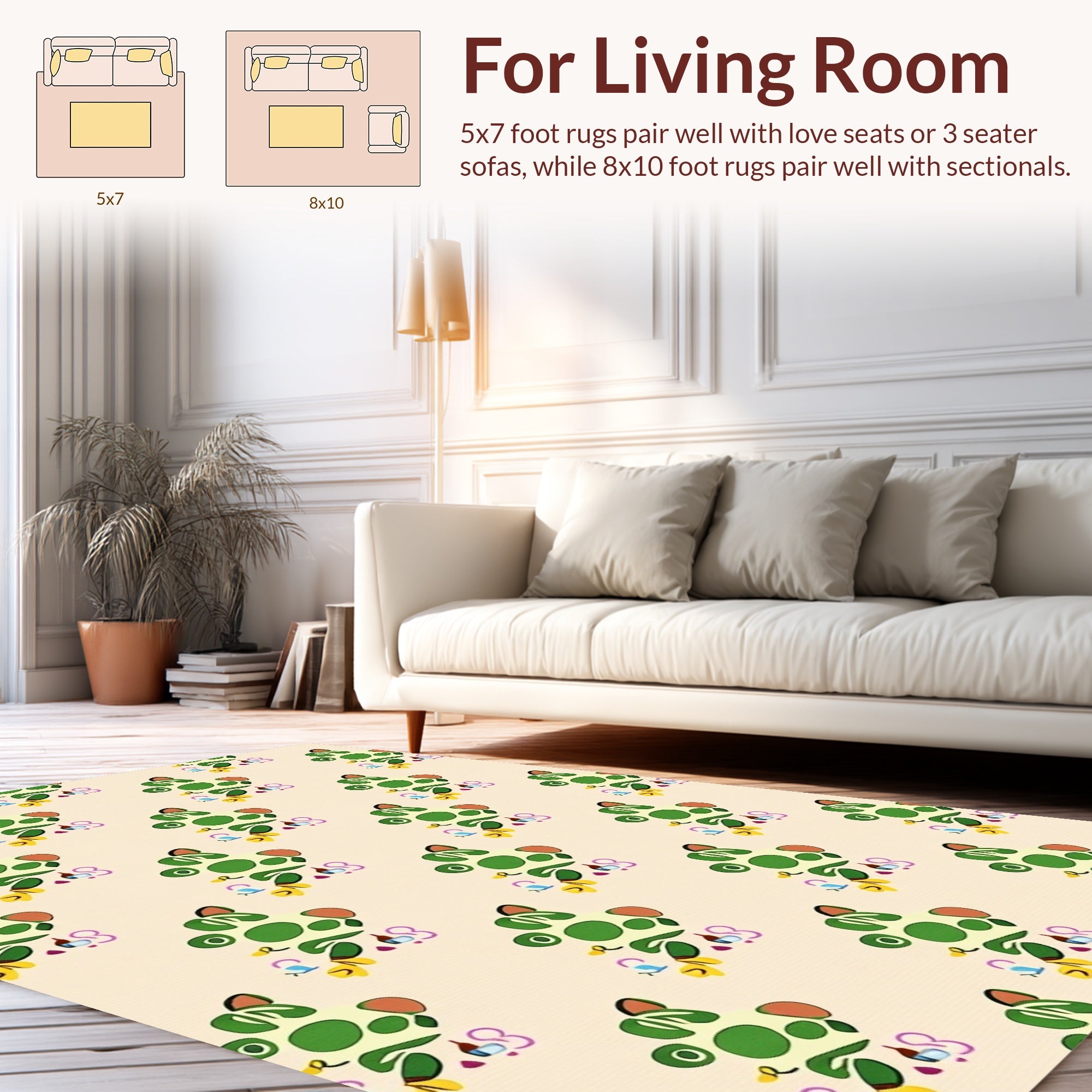Playful Green Dot Leaf Pattern Rug