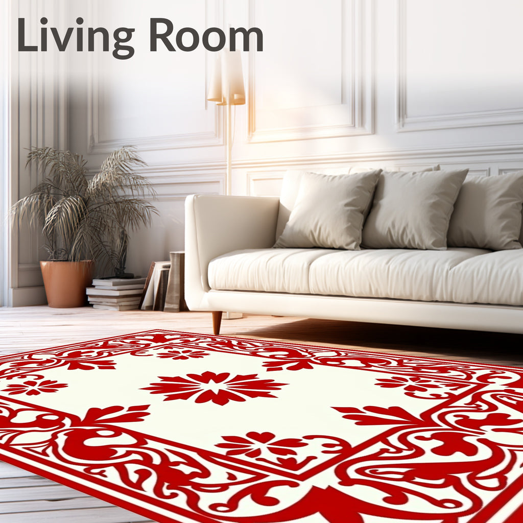 Crimson Ivory Ornate Floral Rug