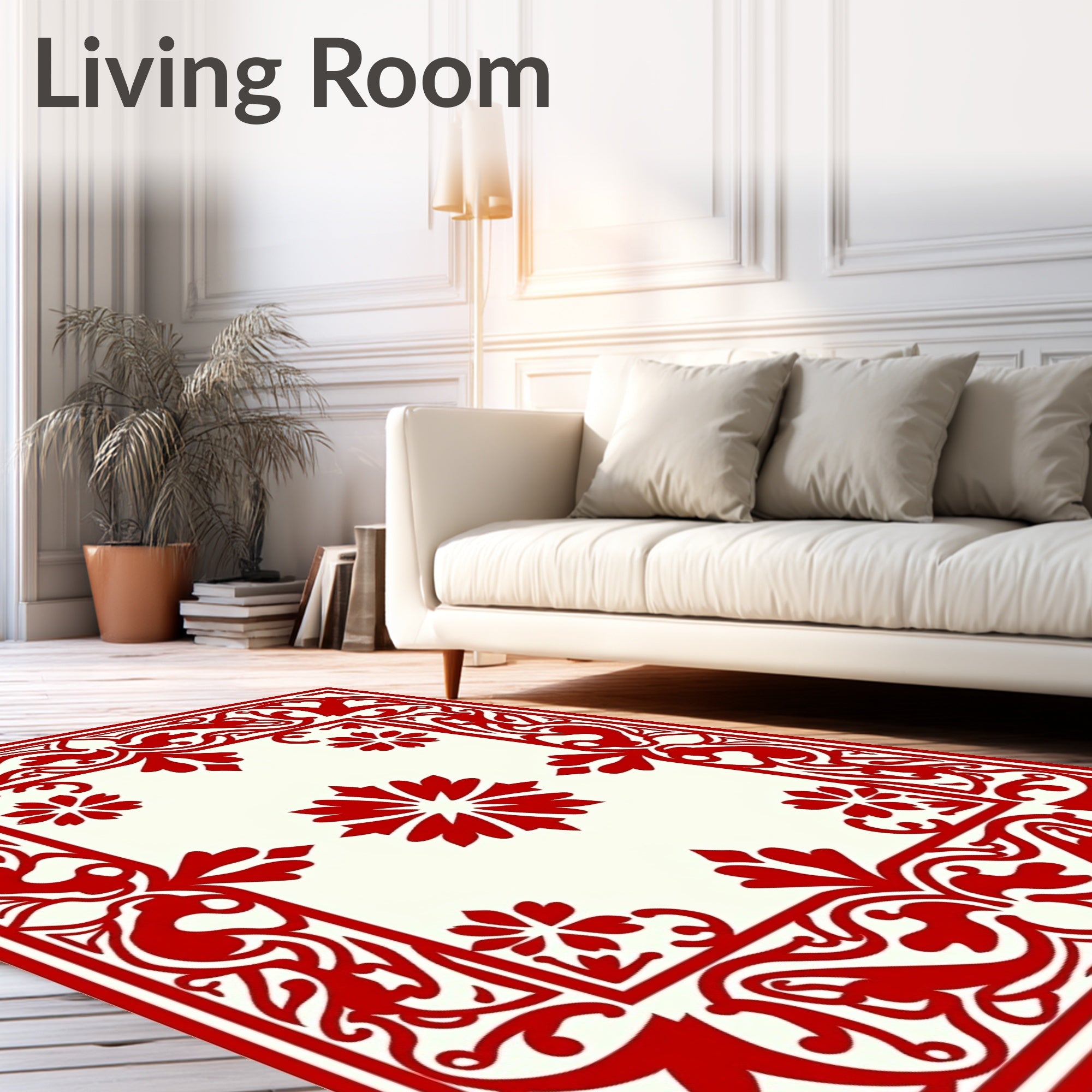 Crimson Ivory Ornate Floral Rug