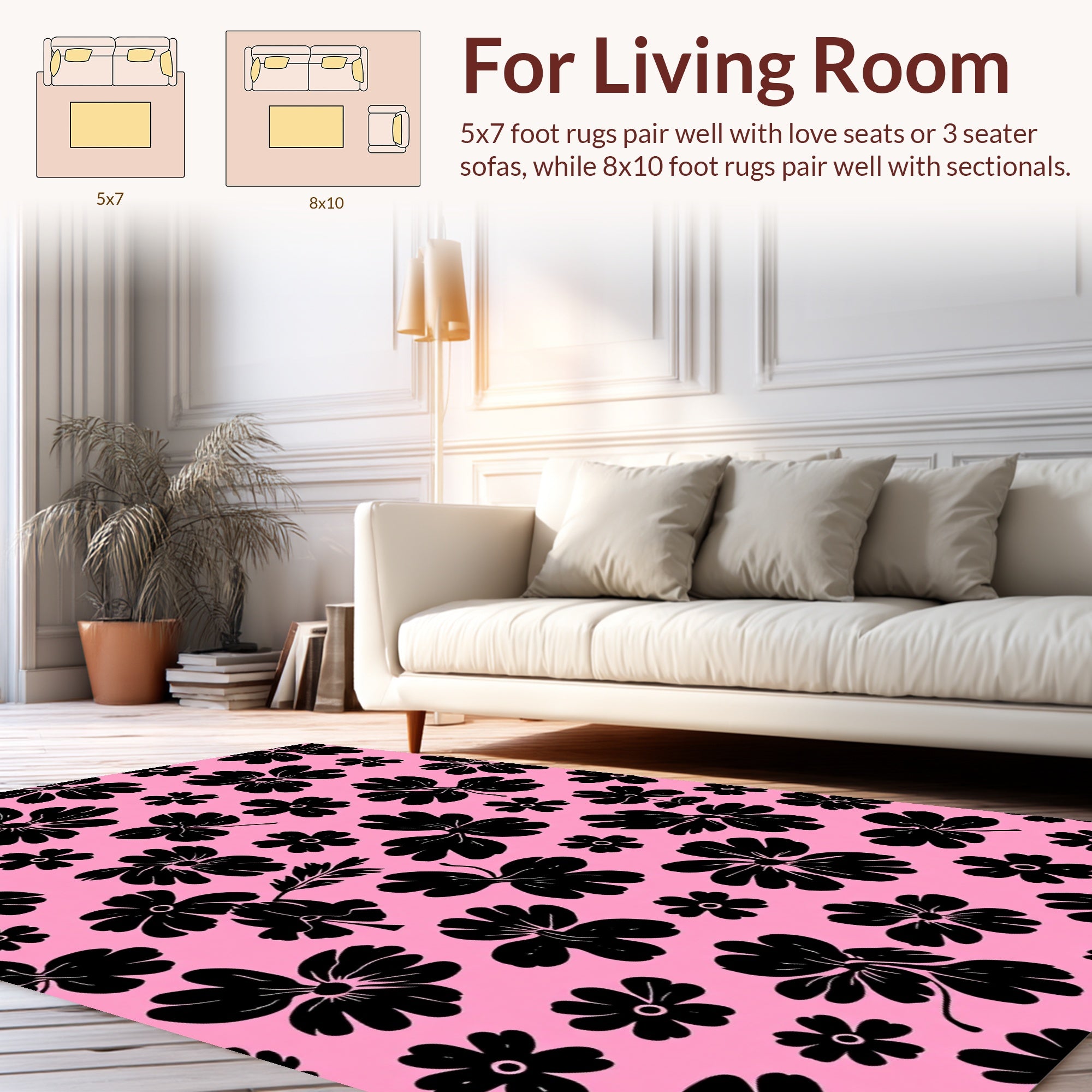 Bold Black 5-Petal Flower Motif Rug