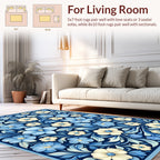 Blue Cream Floral Garden Pattern Rug