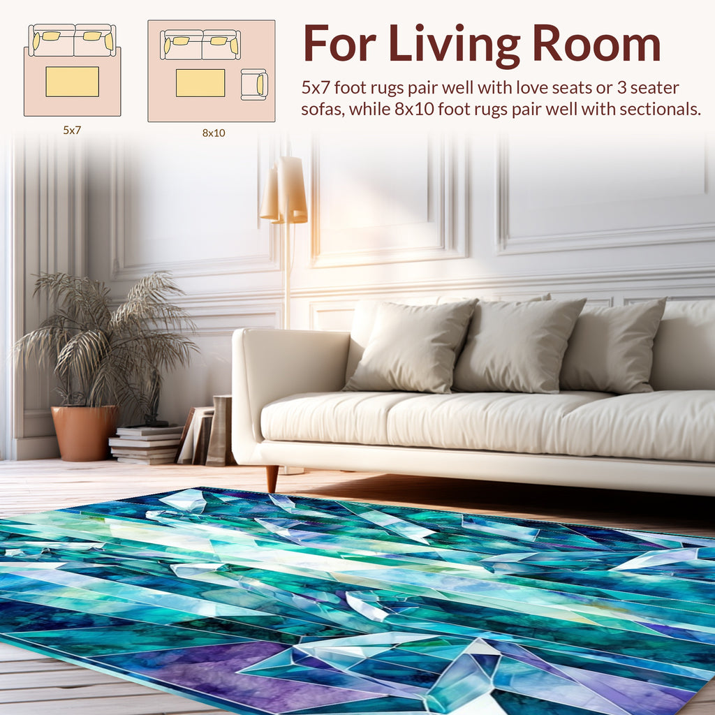 Cool Blue Crystal Geometric Design Rug