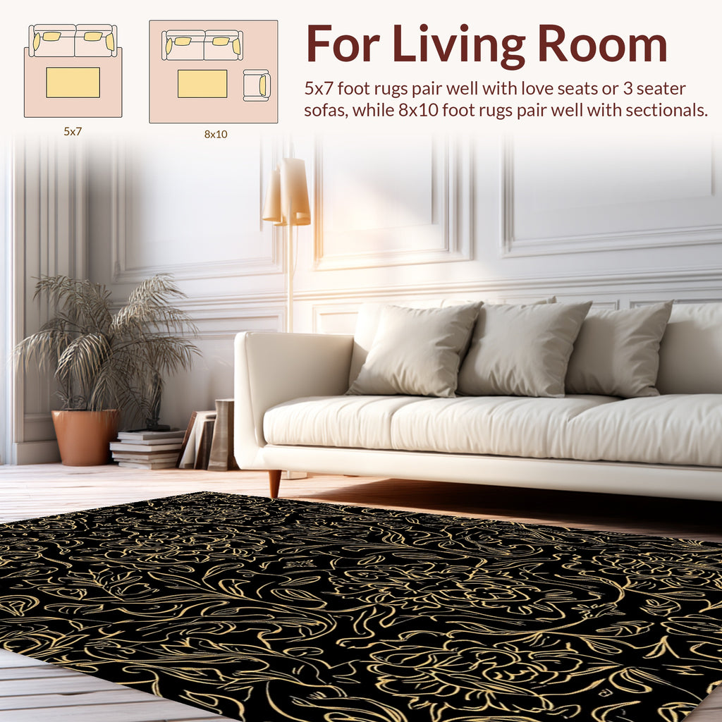 Gold Floral Damask Pattern Rug