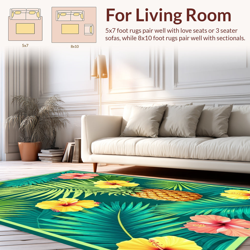 Tropical Pineapple and Hibiscus Floral Rug