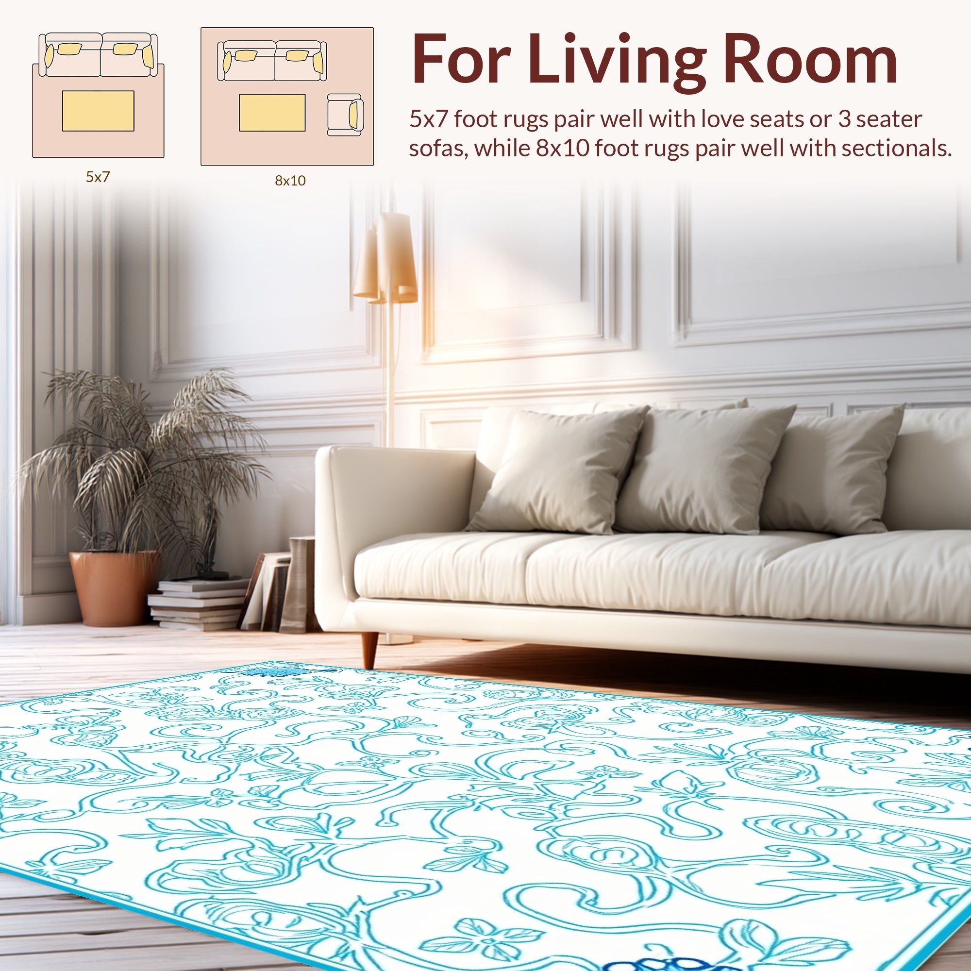 Turquoise Floral Swirl Abstract Pattern Rug