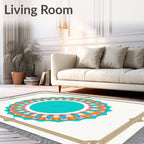 Vibrant Sunburst Mandala Border Rug