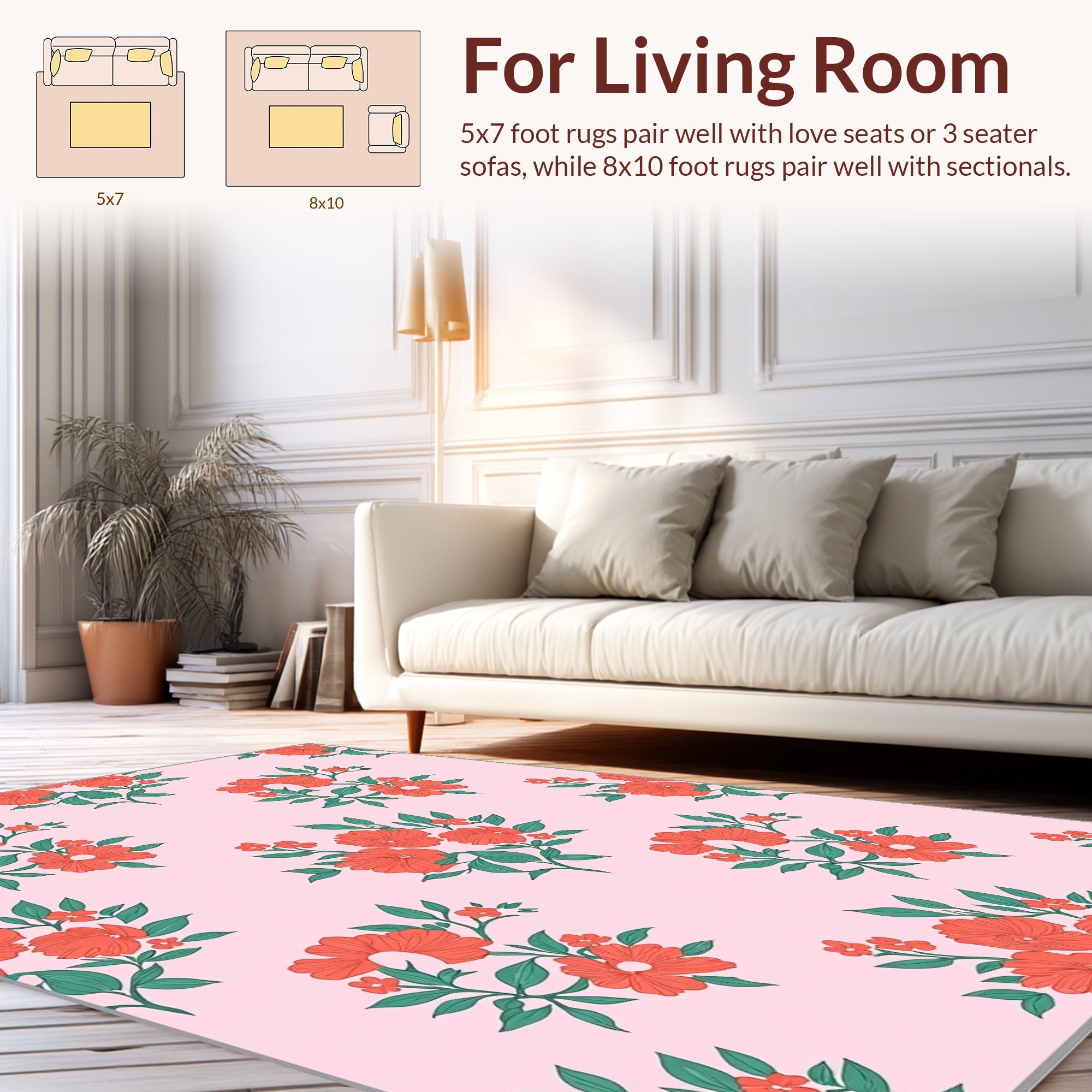 Coral Floral Botanical Pattern Rug