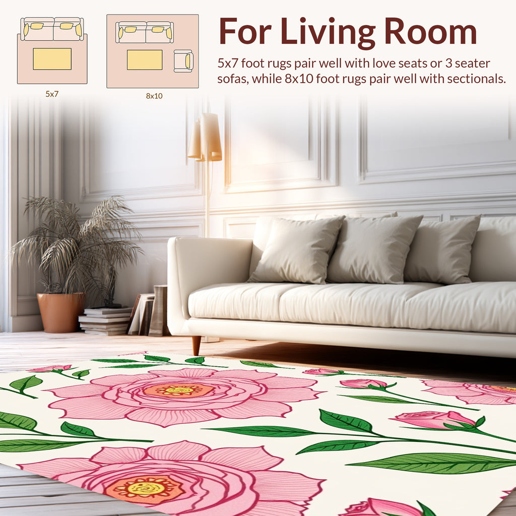 Pink Floral Vines Petals Rug