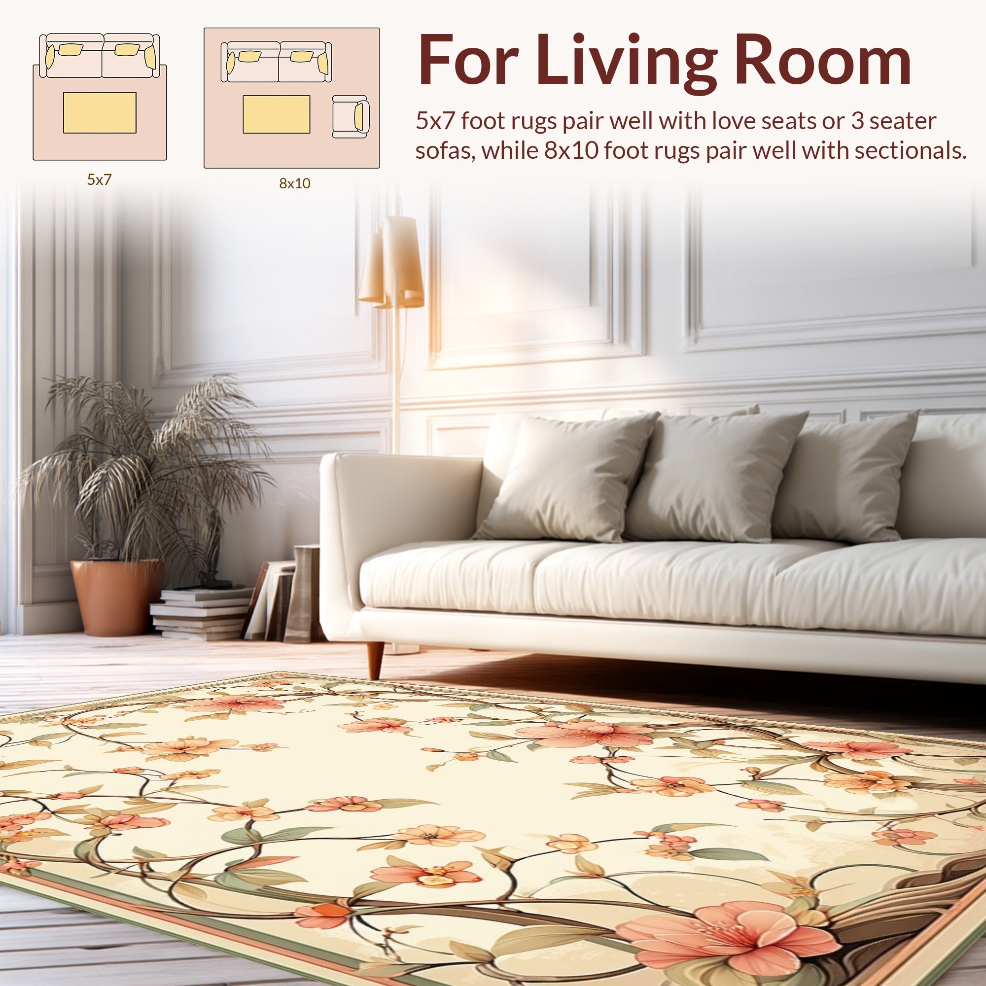 Delicate Floral Vines Art Nouveau Rug