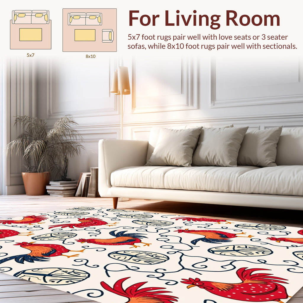 Rooster and Egg Whimsical Pattern Rug