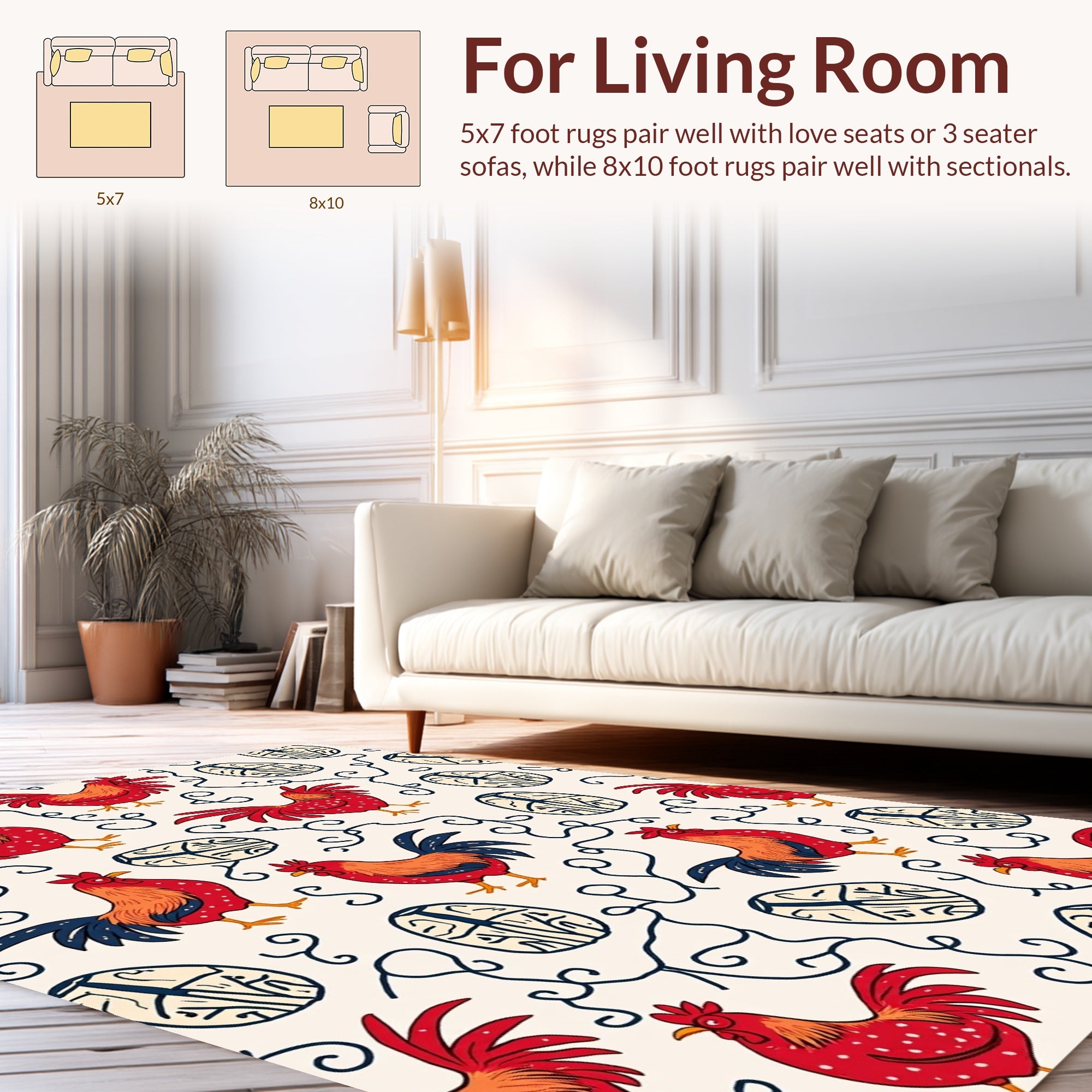 Rooster and Egg Whimsical Pattern Rug