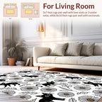 Black Cats Daisies Patterned Rug