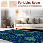 Coastal Daisy Pattern With Navy Background Rug