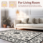 Black White Folk Art Woodland Creatures Rug