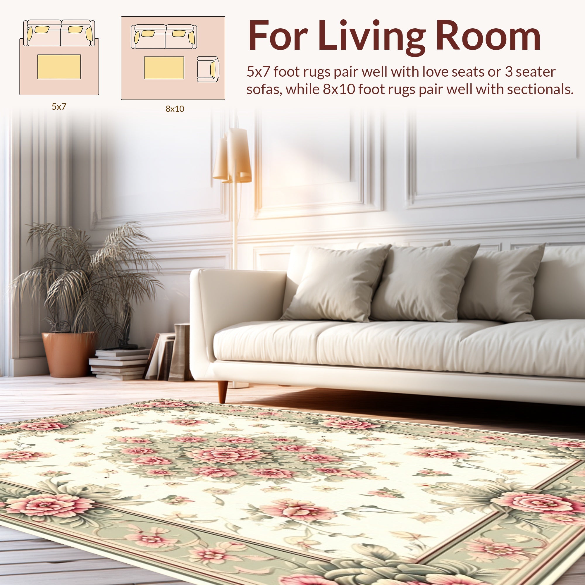 Floral Elegance Pink Green Pattern Rug