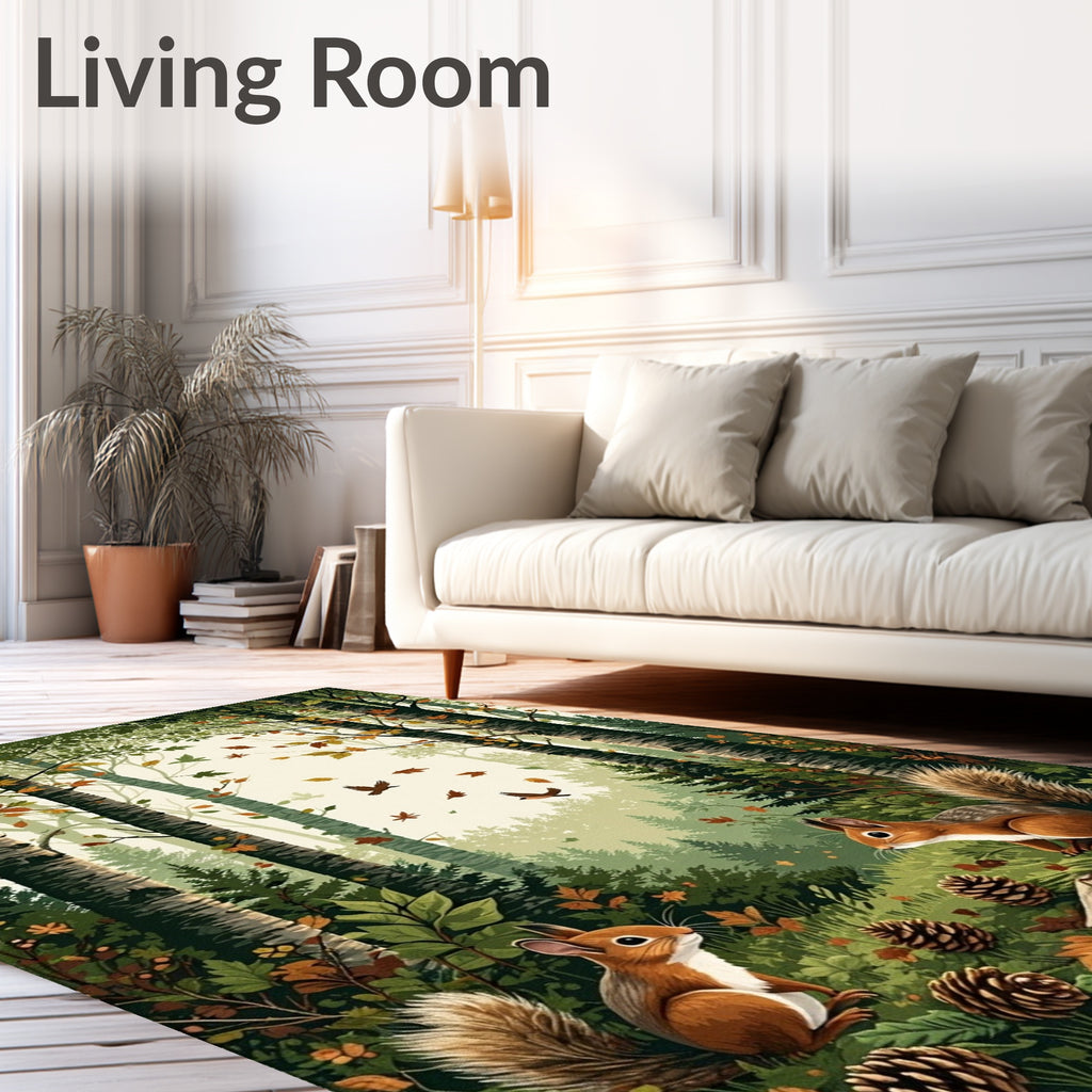 Forest Scene With Squirrels Bird Design Rug