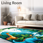 Prehistoric Jungle Dinosaur Scene Rug