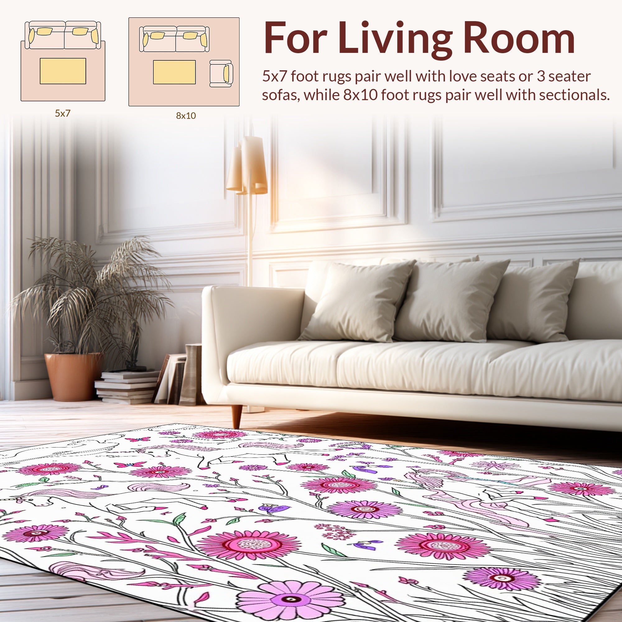 Whimsical Unicorns Floral Garden Design Rug