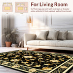 Ornate Gold Black Floral Pattern Rug