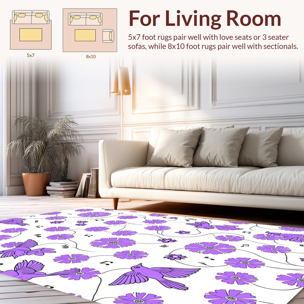 Purple Bird Flower Musical Pattern Rug