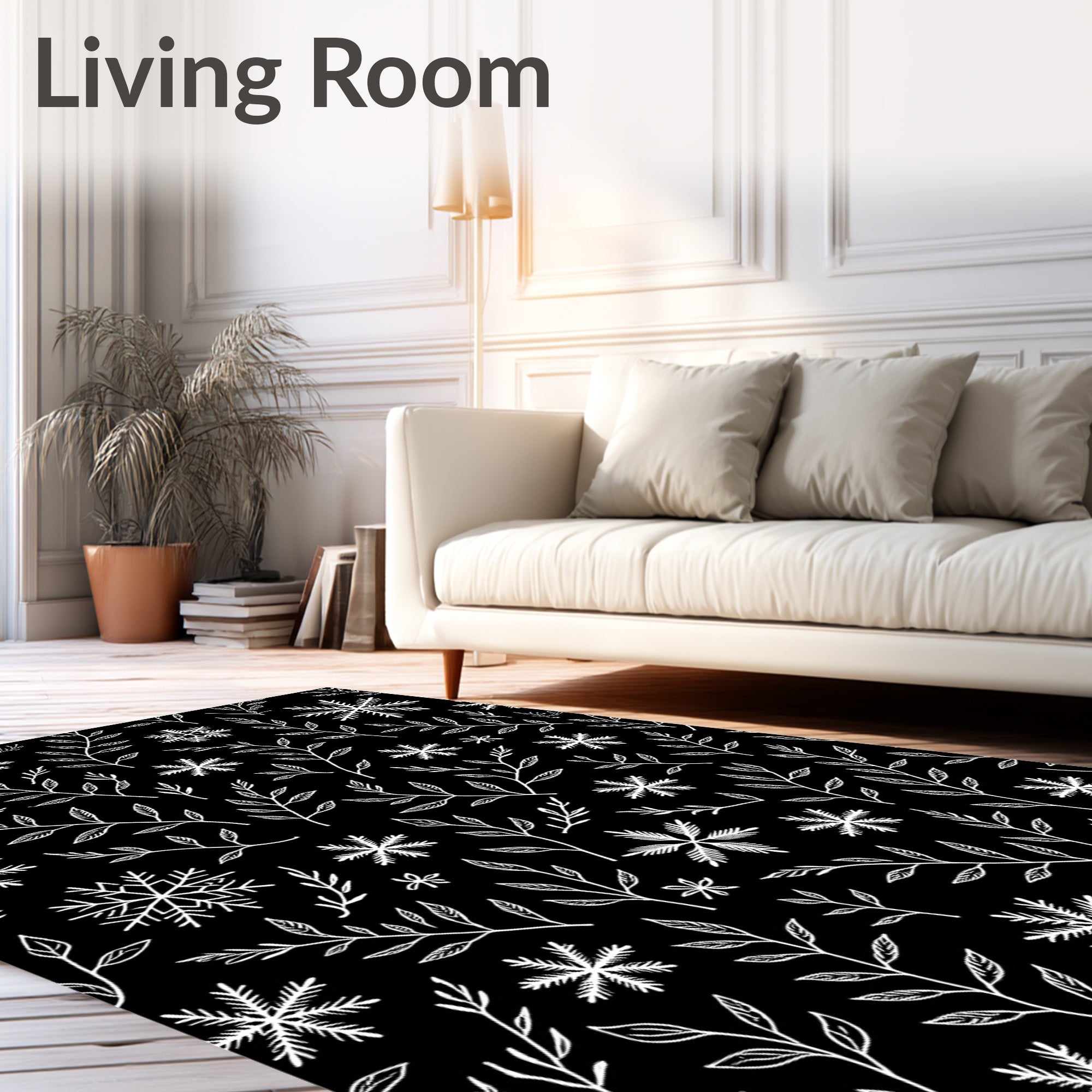 White Snowflake Branch Silhouette Rug