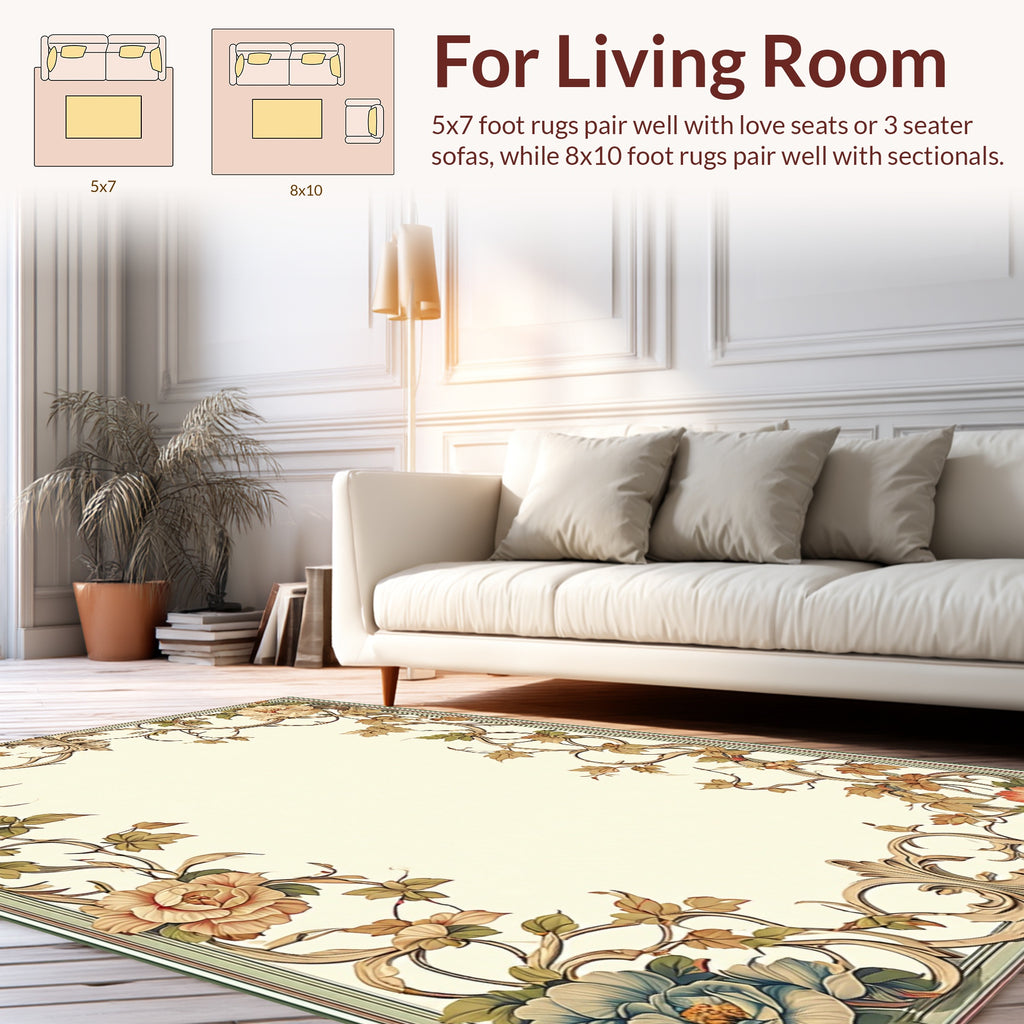 Ornate Floral and Vine Scrollwork Design Rug