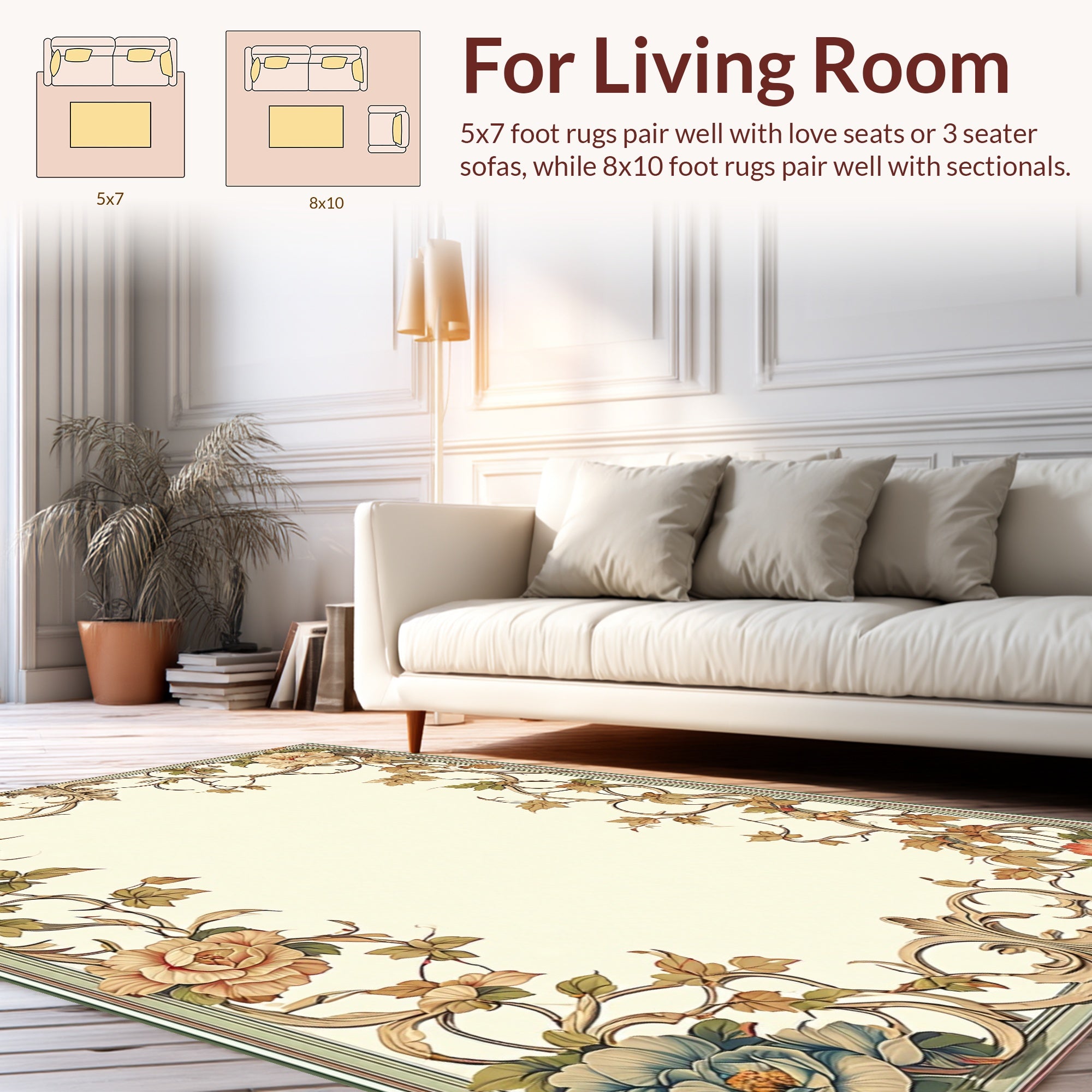 Ornate Floral and Vine Scrollwork Design Rug