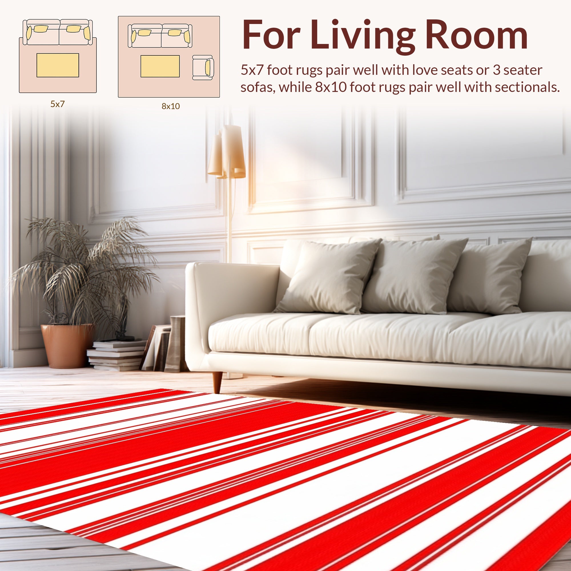 Bold Red White Stripe Pattern Rug
