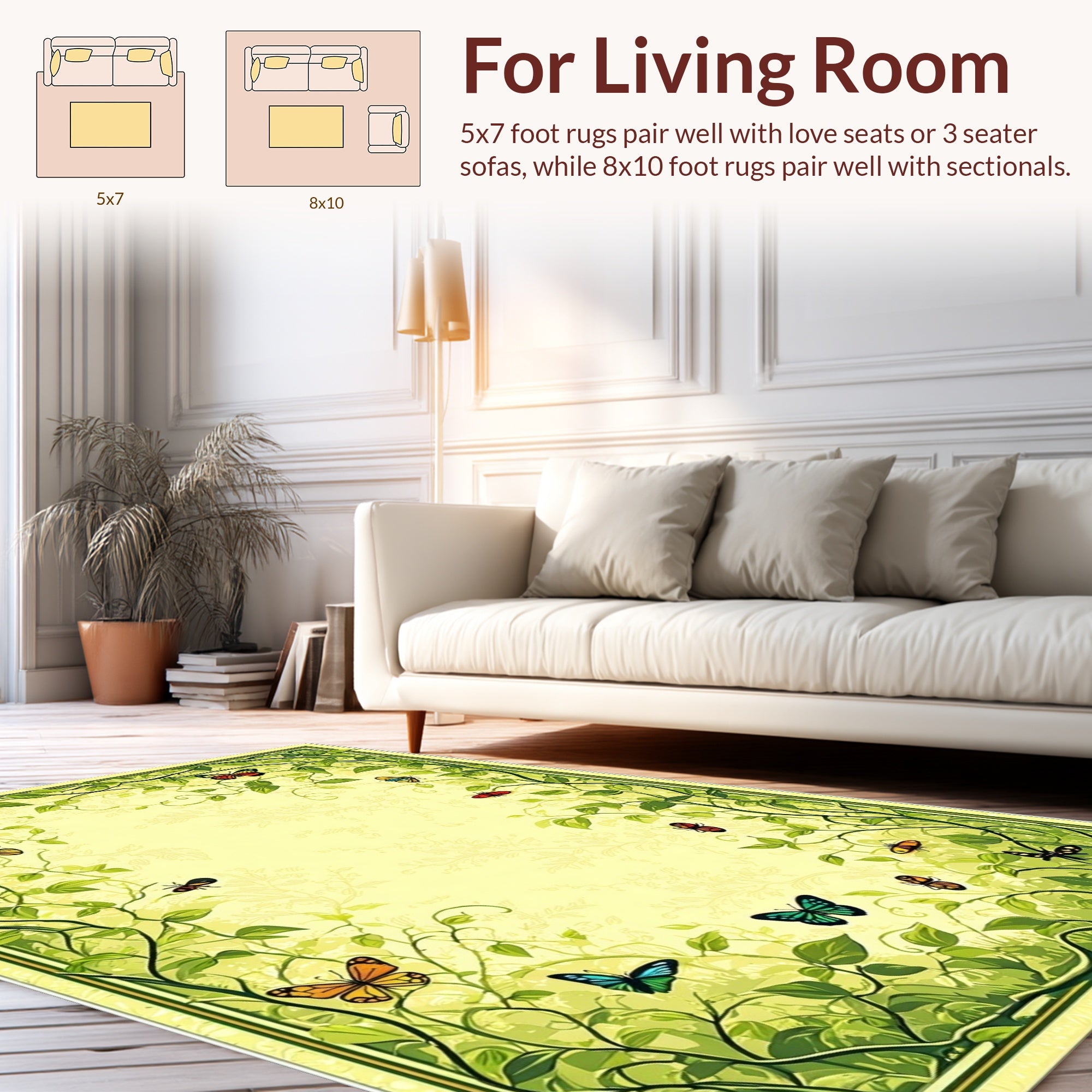 Lush Garden Butterflies Vines Floral Rug