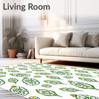 Whimsical Green Leaf Flower Pattern Rug