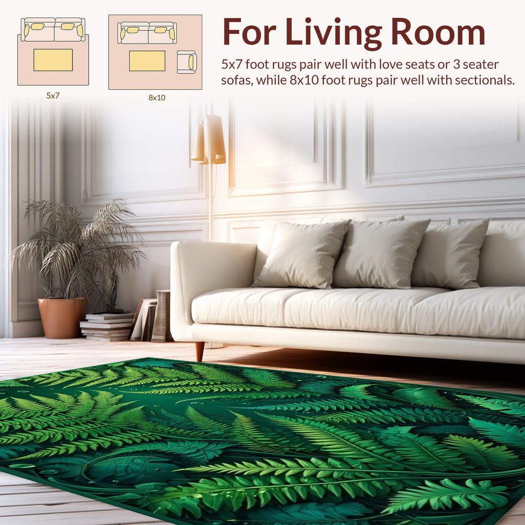 Vibrant Green Fern Leaf Pattern Rug