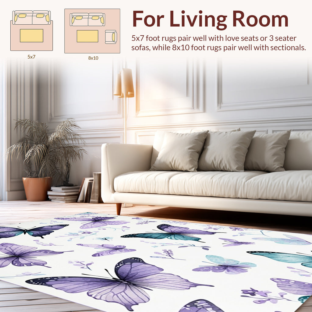 Purple Butterfly Watercolor Garden Design Rug