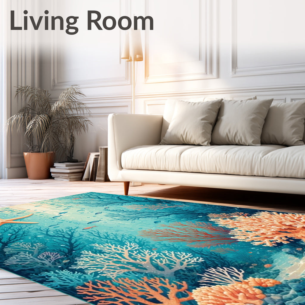 Underwater Coral Reef Starfish Fish Rug