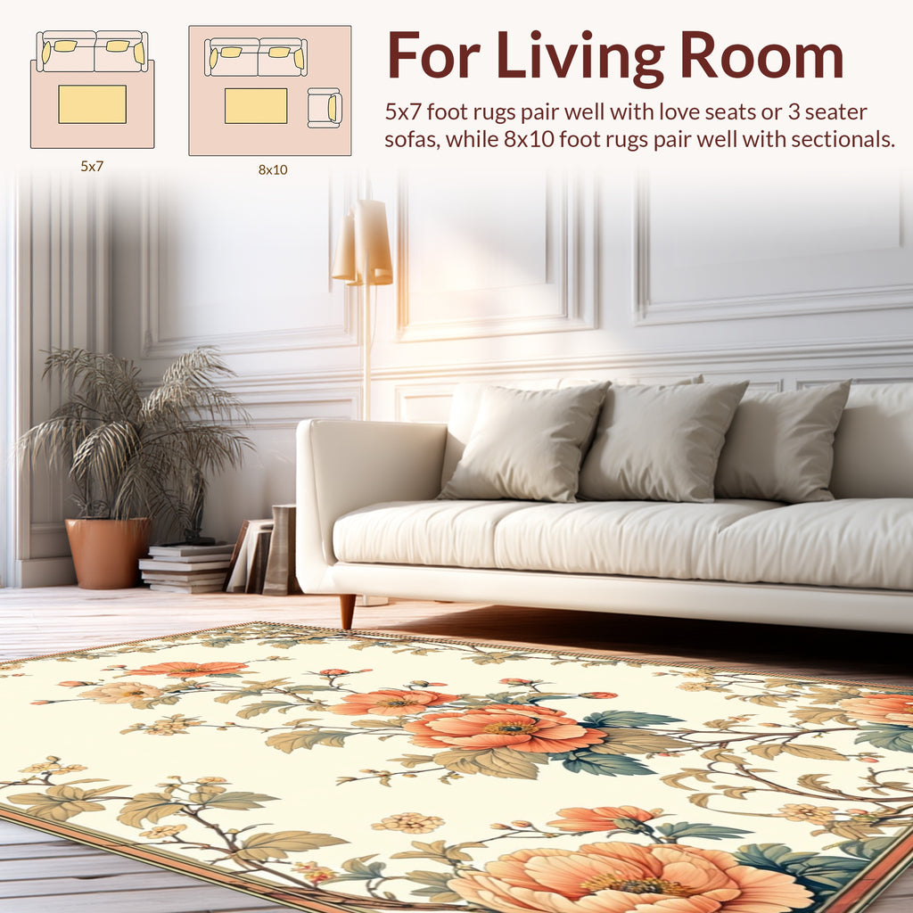Coral Blossom Vine Botanical Rug