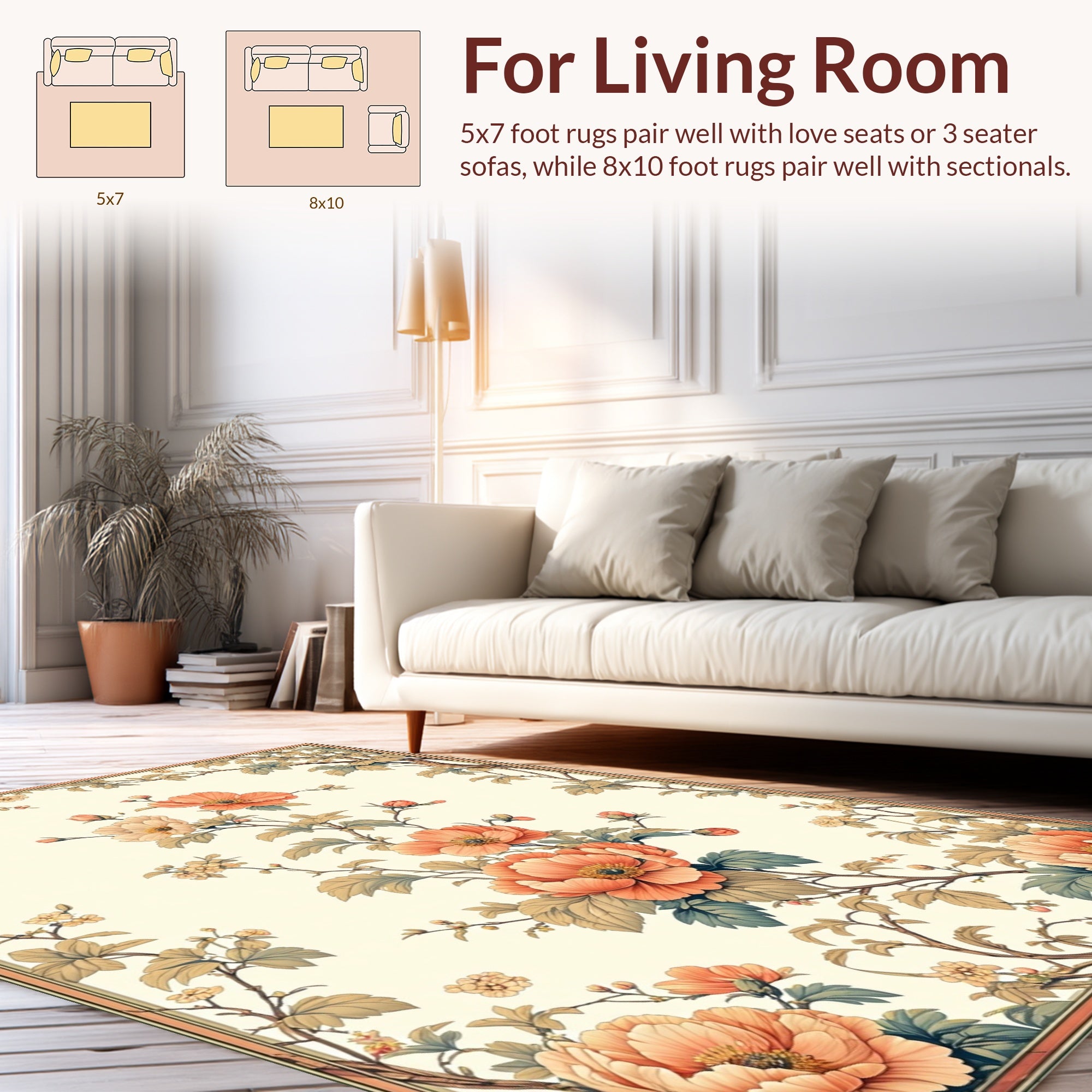 Coral Blossom Vine Botanical Rug