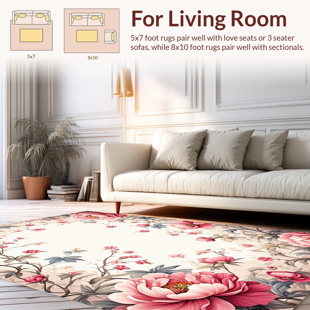 Whimsical Pink Floral Garden Rug
