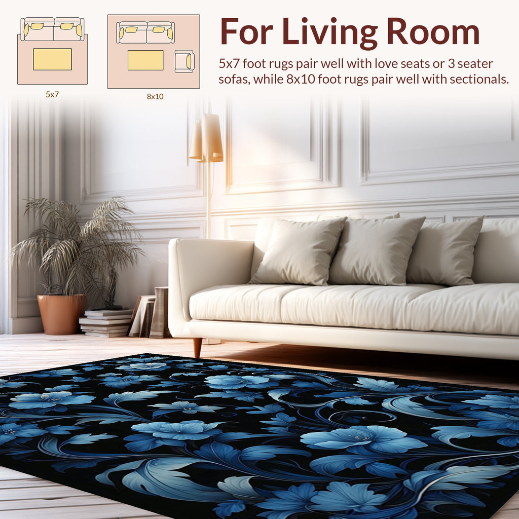 Indigo Floral Vine Pattern Rug