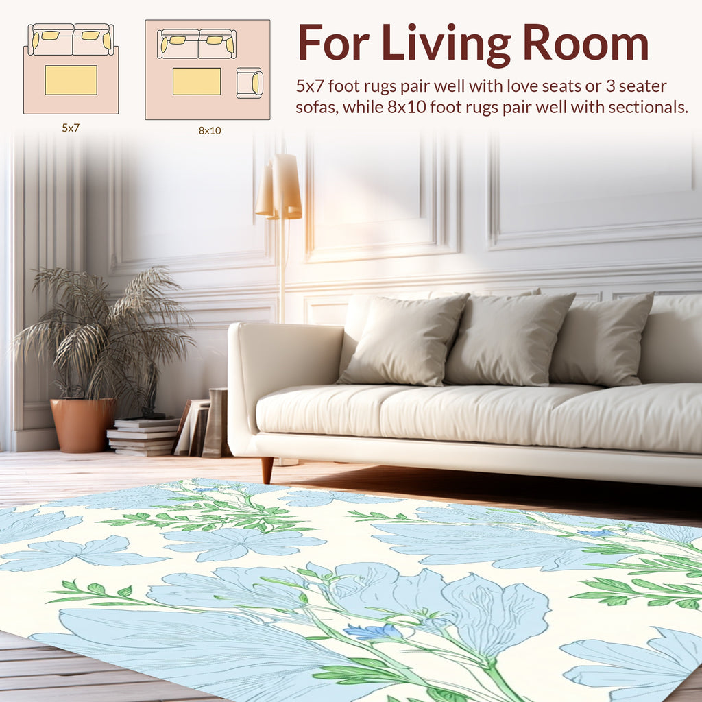 Light Blue Floral Vine Pattern Rug