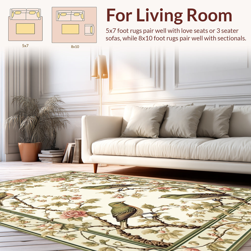 Vintage Birds and Blossoms Design Rug